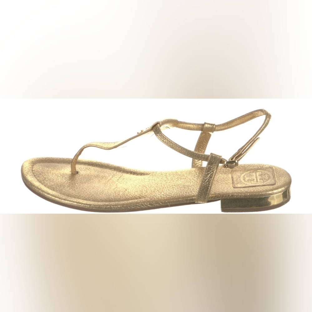 Tory Burch Designer Emmy Metallic Strappy Gold Women's Leather Sandals 6 - Picture 2 of 5